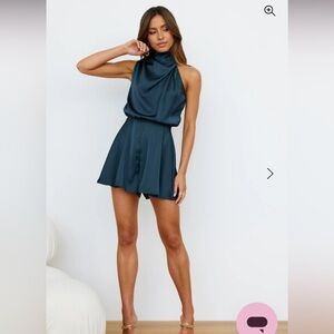 NWT Hello Molly On a Drive Teal satin romper sz 8